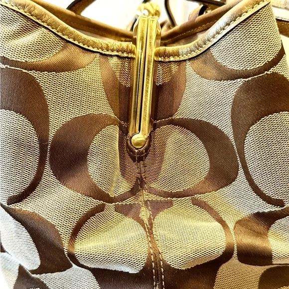 COACH Signature Stripe Framed Carryall Tote - Picture 6 of 13